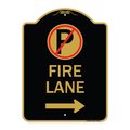 Signmission Fire Lane No Parking and Right Arrow, Black & Gold Aluminum Sign, 18" x 24", BG-1824-24019 A-DES-BG-1824-24019